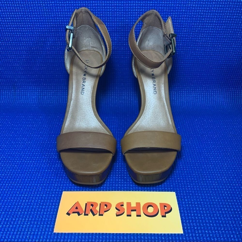 LUCKY BRAND LENORR Women`s Size 7.5 Tan Brown Platform Wedge Shoes - Picture 2 of 8